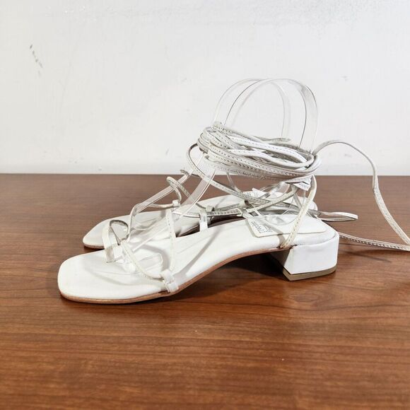 JEFFREY CAMPBELL Agate 2 Leather Sandal Color White Size 6 EU 37 Lace Up - Picture 1 of 13